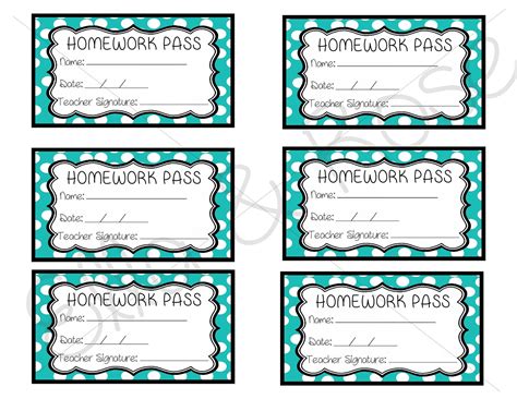 Homework Pass Template Digital Download (sheet of 6) - Etsy