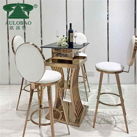 Rose Gold Square Bar Height Table Modern Aulobao