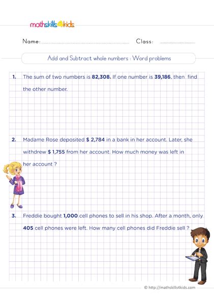 Toradh íomhá ar Problems On Addition of Whole Numbers Worksheet