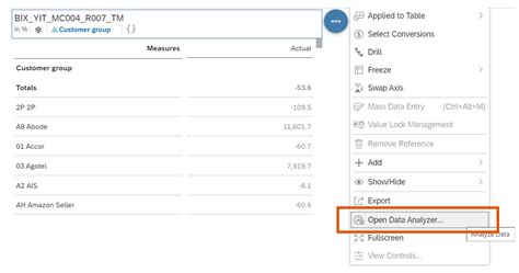 SAP Data Analyzer に対する画像結果