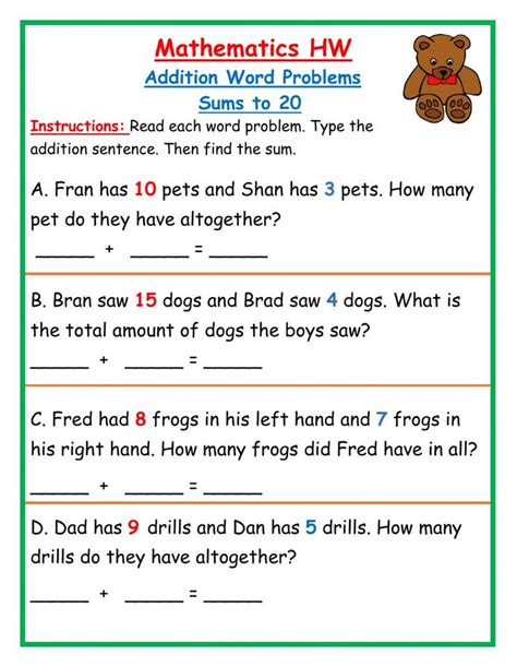 Toradh íomhá ar Worksheet for Grad 4 3 Word Problems