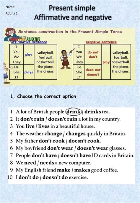 Afbeeldingsresultaten voor Present Simple Affirmative Negative Worksheet