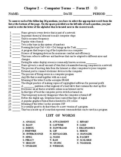 Afbeeldingsresultaten voor Free Computer Science Matching Worksheets for Middle School