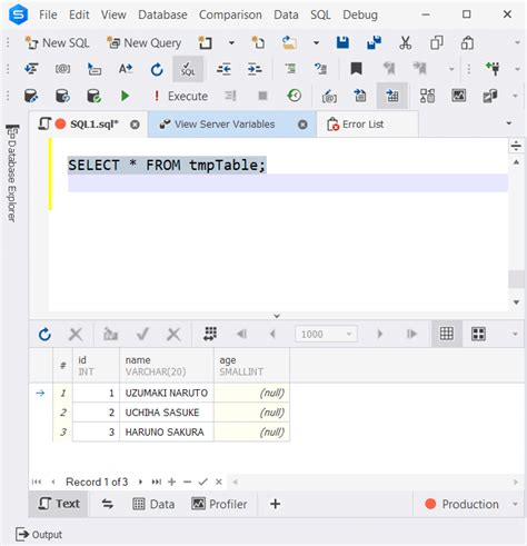 Use Table MySQL ਲਈ ਪ੍ਰਤੀਬਿੰਬ ਨਤੀਜਾ