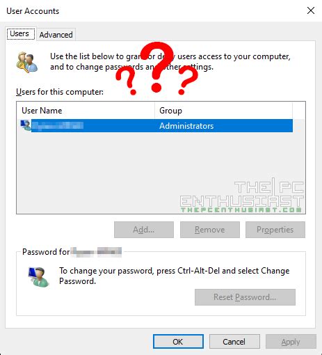 Image result for Netplwiz User Account Remove