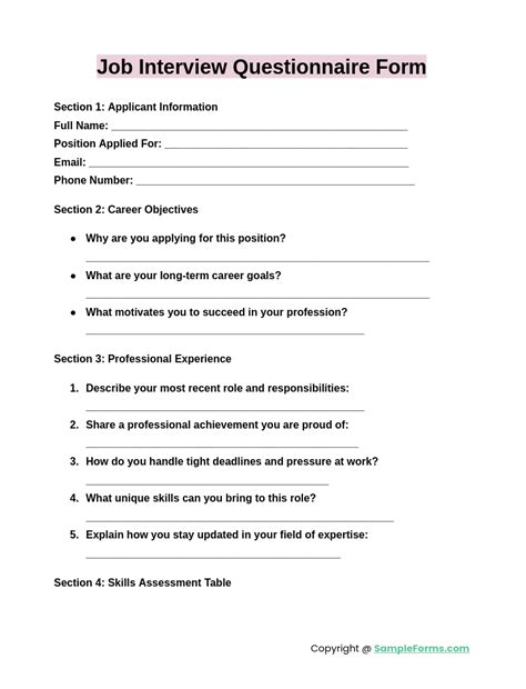 Image result for Interview Questionnaire Form
