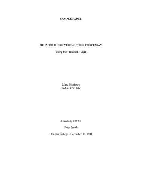 Image result for Turabian Style Format Example Paper