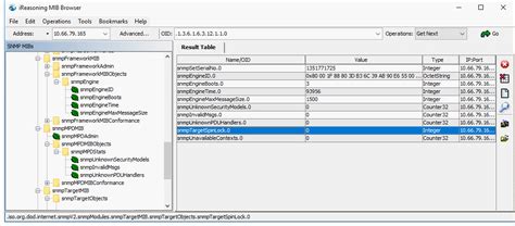 Toradh íomhá ar MIB Browser Professional SNMPv3 Edition