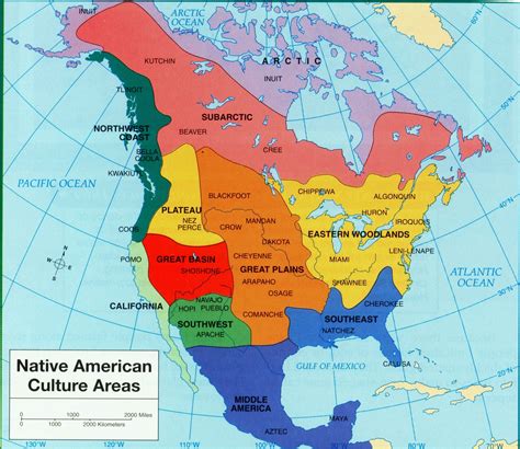 Map of Native American Culture Areas and Tribes in North America