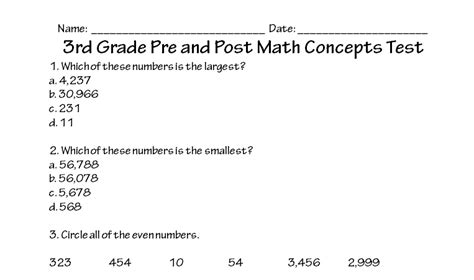Image result for Math Test 3rd Grade Print