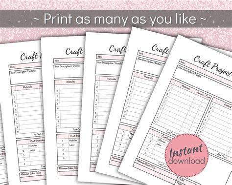 Afbeeldingsresultaten voor Craft Project Tracker Printable