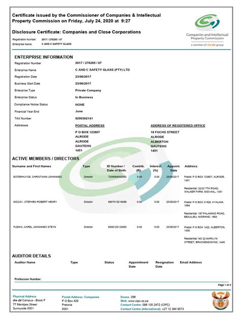 Image result for Customer Code CIPC Template