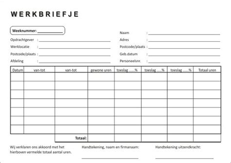 Image result for Werkbon Voorbeeld Excel