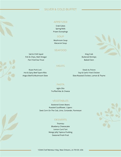 Buffet Menu Templates Free に対する画像結果