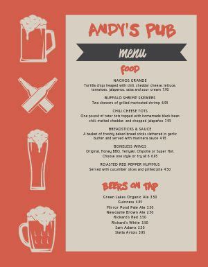 Image result for Bar Food Menu PDF