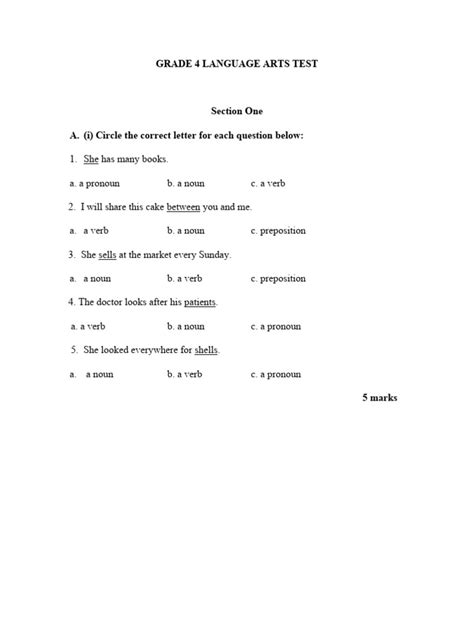 Image result for 4th Grade Language Arts Test PDF