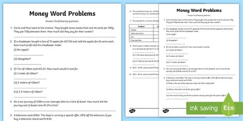 Image result for Money Management Worksheet Word Problems