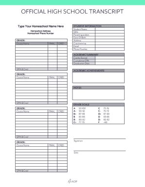 Printable Middle School Transcript に対する画像結果