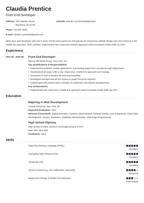 Image result for Front End Developer Resume Examples