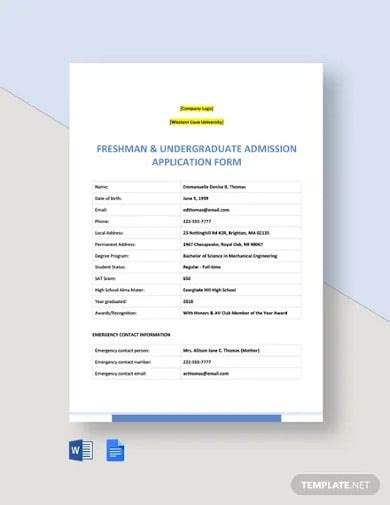 Image result for College Application Form Template