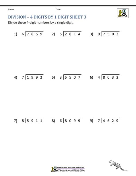 Toradh íomhá ar Division Math Practice Worksheets