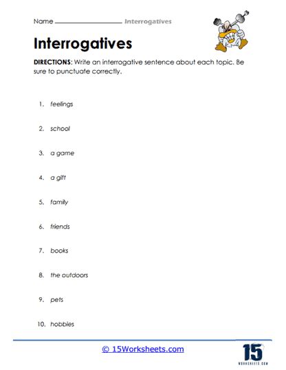 Image result for Interrogative Worksheet for Class 5