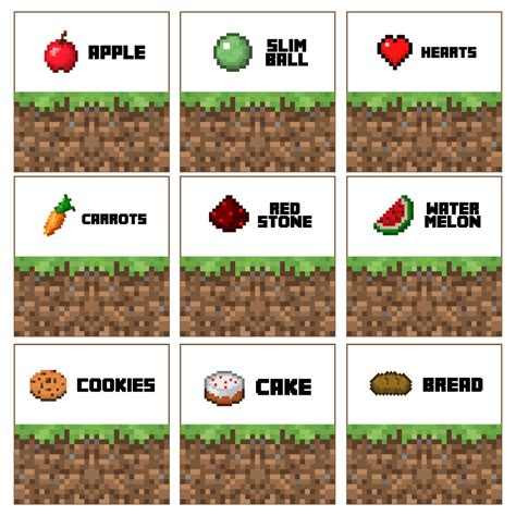 Toradh íomhá ar Minecraft Party Food Cards