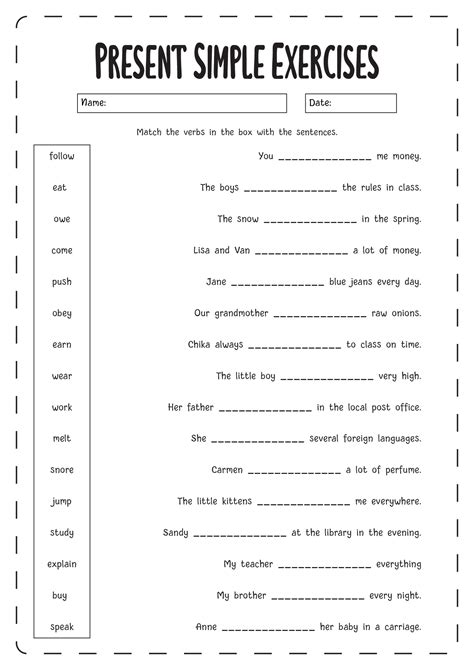 Toradh íomhá ar Present Simple PDF Exercise Grade 4