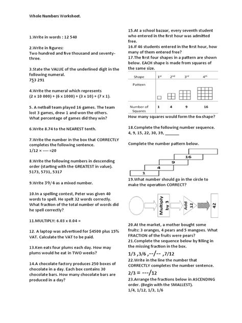 Math Decimal XS Whole Number Math Work Sheet に対する画像結果