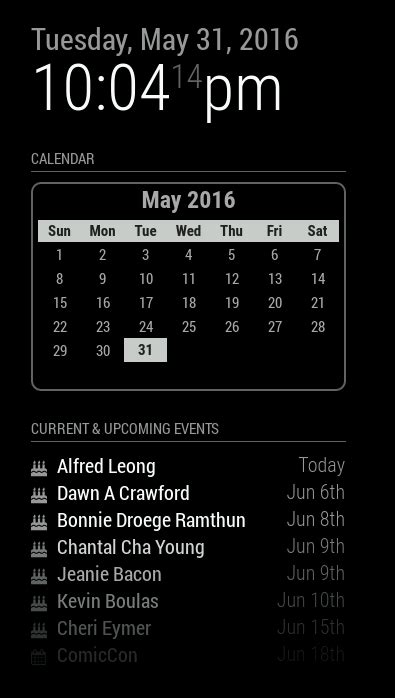 Image result for Magic Mirror Google Calendar