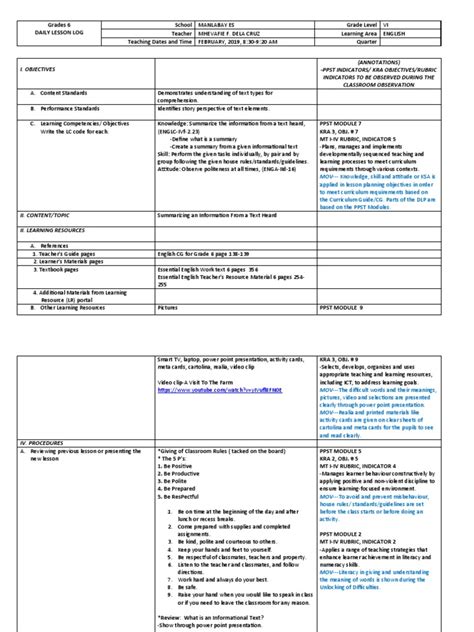 Image result for Sample Cot Lesson Plan with Annotation