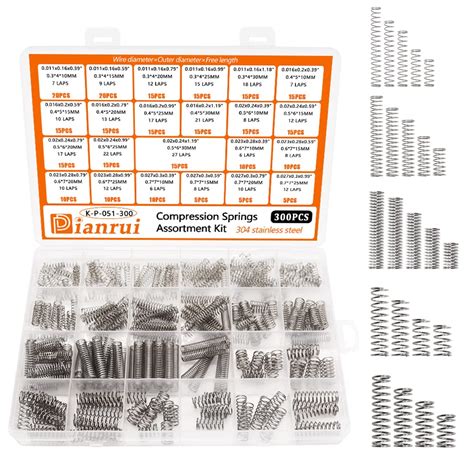 Dianrui 300PCS Compression Springs Assortment Kit 23 Different Sizes ...