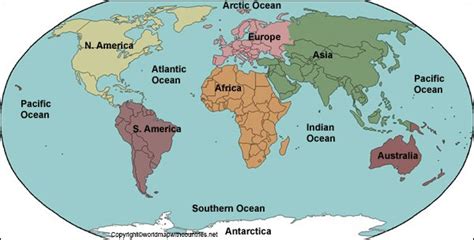 Free Large World Map with 5 Oceans Printable | World Map With Countries