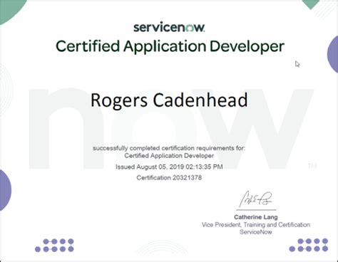 Toradh íomhá ar ServiceNow Developer Certification Logo