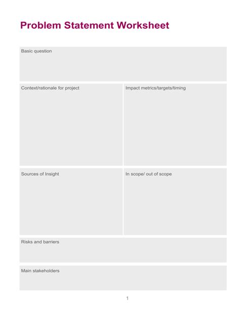 Résultat d’images pour problem statement worksheet template