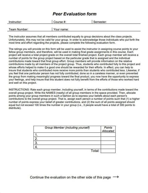 Image result for Peer Evaluation Form Sample
