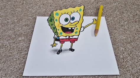 3d drawing SpongeBob on paper step by step - YouTube