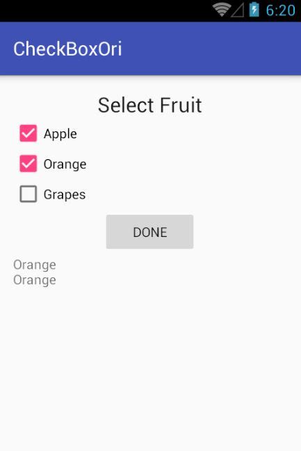 Toradh íomhá ar Clear Check in Checkbox in Android Studio