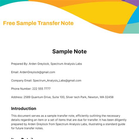 Image result for Sample Transfer Note