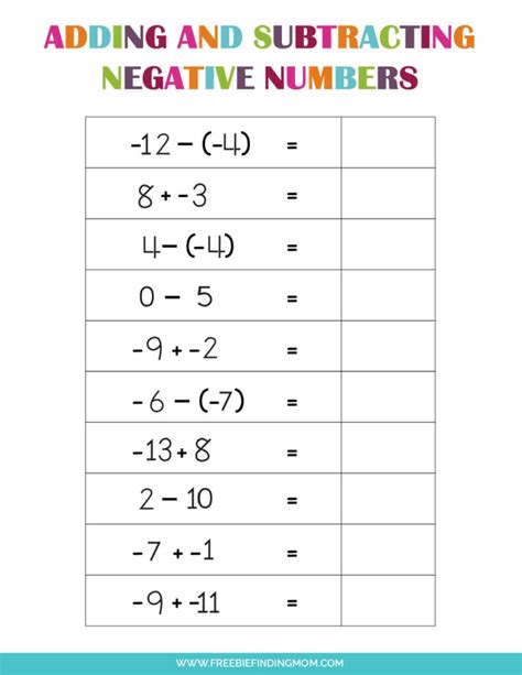 Image result for Printable Negative Numbers Worksheets