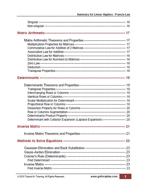 Image result for Linear Algebra Summary Sheet