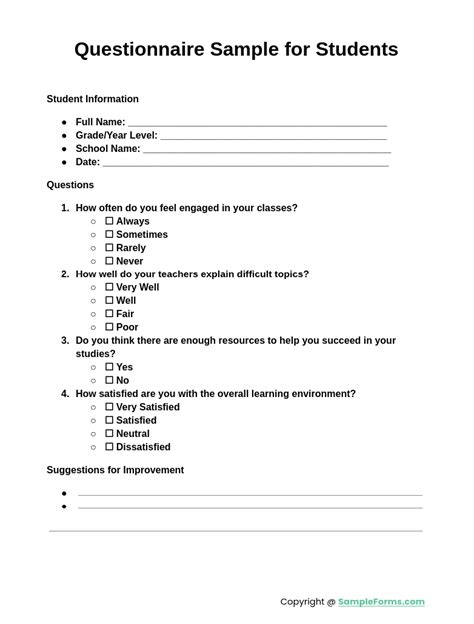 Image result for Questionnaire Sample For Students