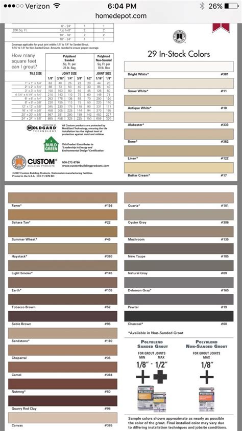 Tile & Grout Color Chart に対する画像結果