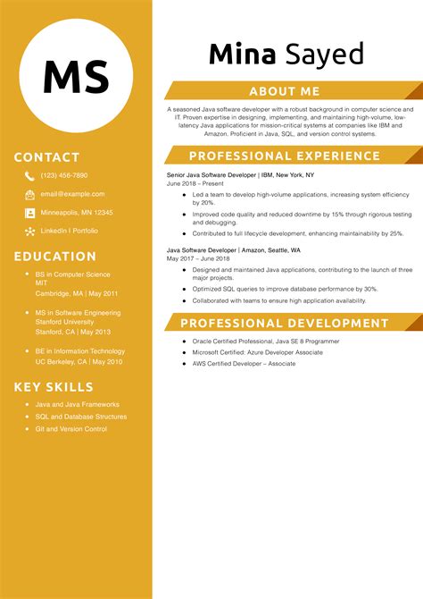 Java Developer Resume に対する画像結果