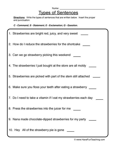 Image result for Identifying Sentence Types Worksheet
