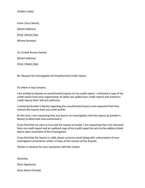 Toradh íomhá ar Credit Inquiry Letter Example