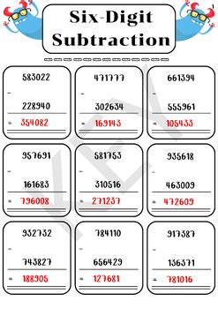 6 Digit Substraction Worksheets に対する画像結果
