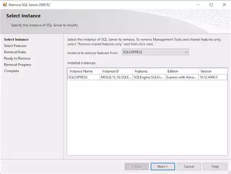 Remove SQL Server に対する画像結果