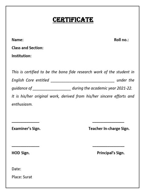 Certificate for English Project Class 12 に対する画像結果