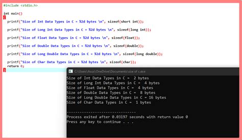 Image result for C Programming Data Types Size